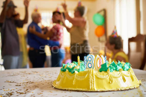 Viering 80 verjaardagsfeest gelukkig ouderen mensen Stockfoto © diego_cervo