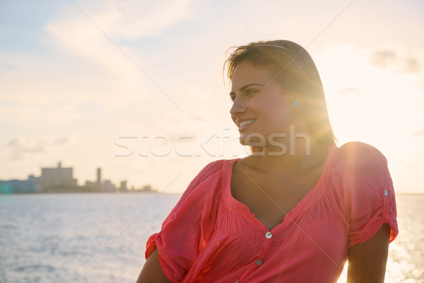 Portrait young woman smile happy sea beauty Stock photo © diego_cervo