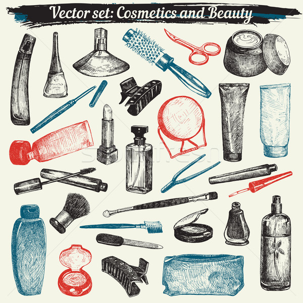 Cosmetics And Beauty Doodles Set Vector Stock photo © digiselector