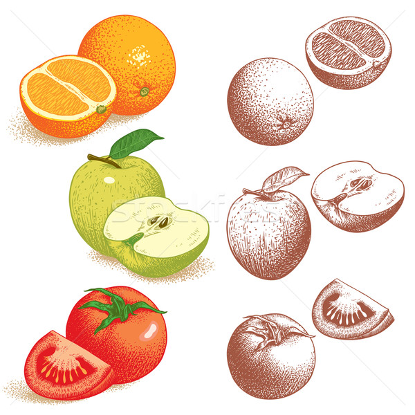 Naranja manzana tomate establecer frutas hortalizas Foto stock © digiselector
