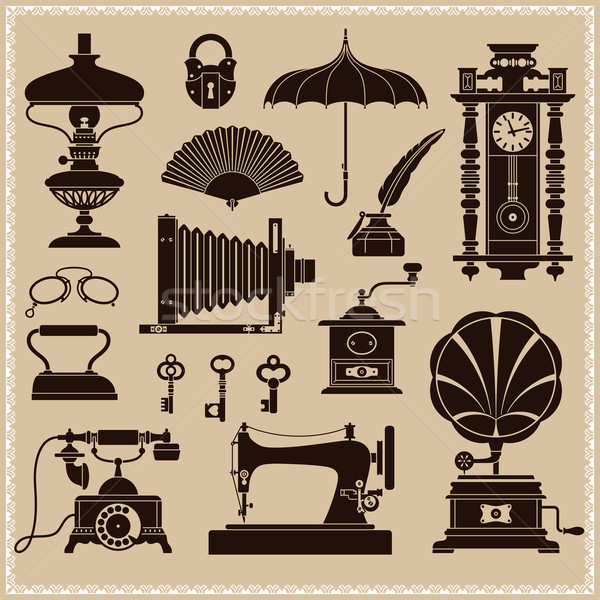 Diseno elementos pluma teléfono tiempo clave Foto stock © digiselector