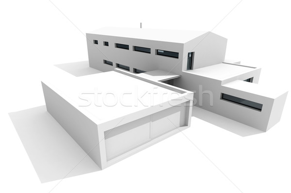 [[stock_photo]]: 3D · modernes · maison · blanche · famille · bâtiment