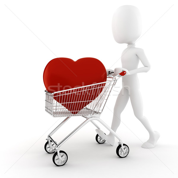 Foto stock: Hombre · 3d · compra · grande · rojo · corazón · hombre