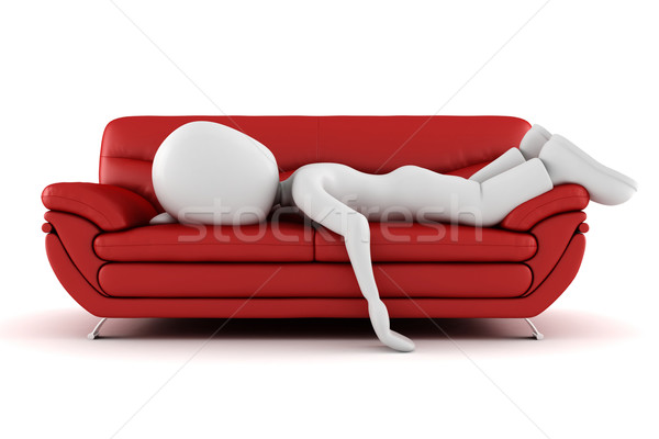 Mężczyzna 3d zmęczony snem kanapie człowiek dziecko Zdjęcia stock © digitalgenetics