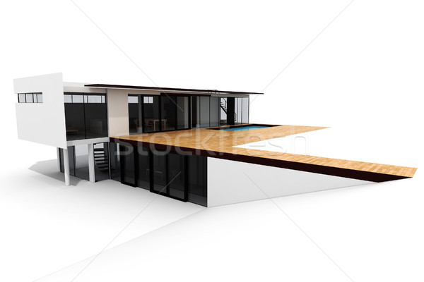 Foto stock: 3D · moderno · casa · isolado · branco · família