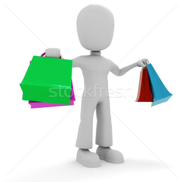 3d man and colorfull shopping bags Stock photo © digitalgenetics