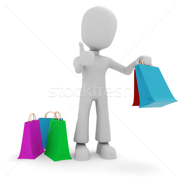 3d man and colorfull shopping bags Stock photo © digitalgenetics