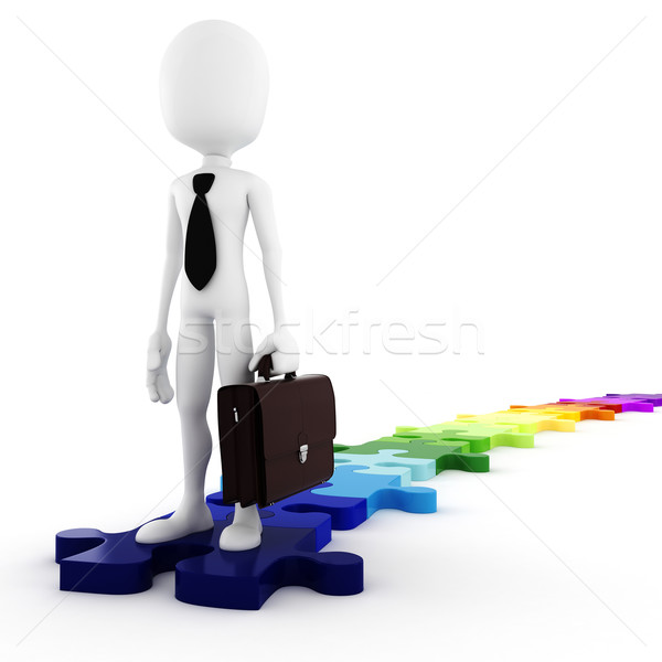 3D Mann Geschäftsmann stehen Puzzleteile Business Mann Stock foto © digitalgenetics