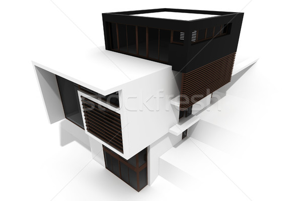 3D modernen Haus isoliert weiß Familie Stock foto © digitalgenetics