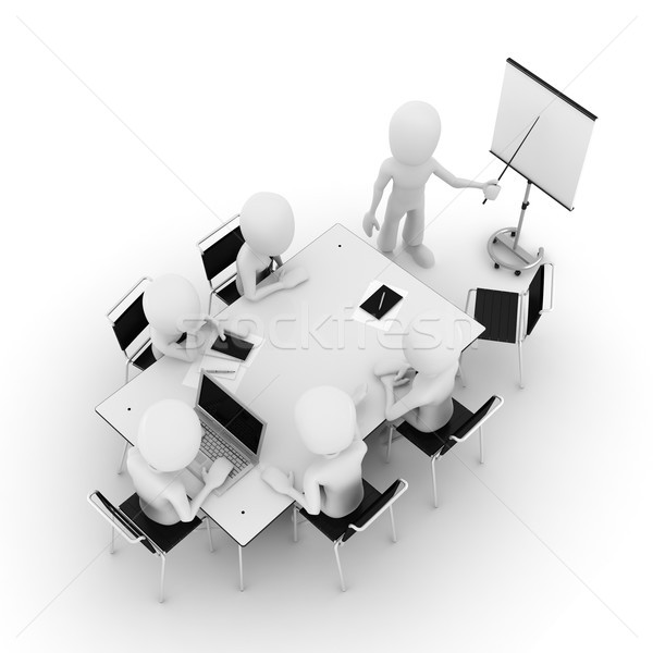 Foto d'archivio: Uomo · 3d · incontro · di · lavoro · isolato · bianco · ufficio · riunione