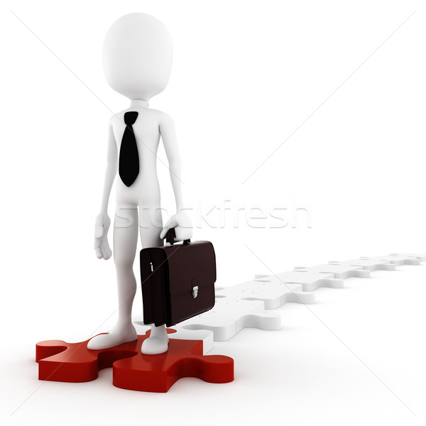 3d man business-man standing on colorfull puzzle pieces, concept Stock photo © digitalgenetics