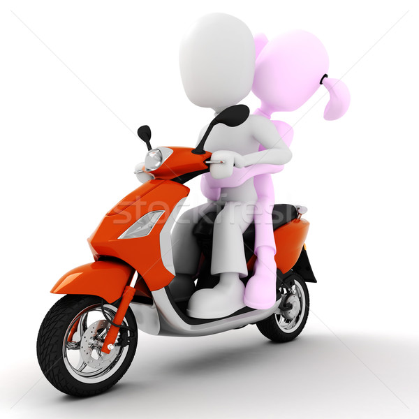 Zdjęcia stock: 3D · para · motocykla · dziewczyna · zabawy · biały