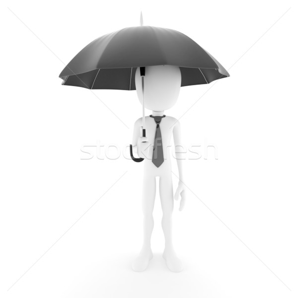 [[stock_photo]]: 3d · man · parapluie · sécurité · affaires · homme