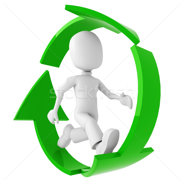 Mężczyzna 3d uruchomiony wewnątrz recyklingu symbol kobieta Zdjęcia stock © digitalgenetics