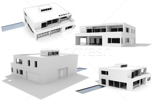 3D modernen Haus isoliert weiß Familie Stock foto © digitalgenetics