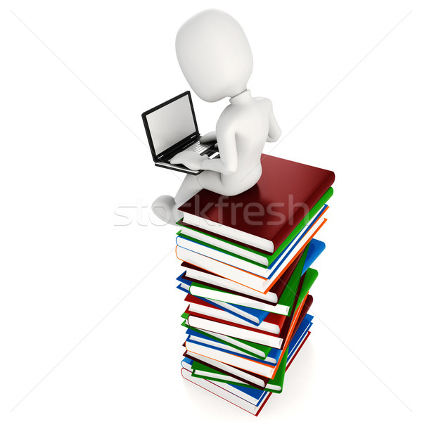 3d man kitaplar çalışma dizüstü bilgisayar el Stok fotoğraf © digitalgenetics