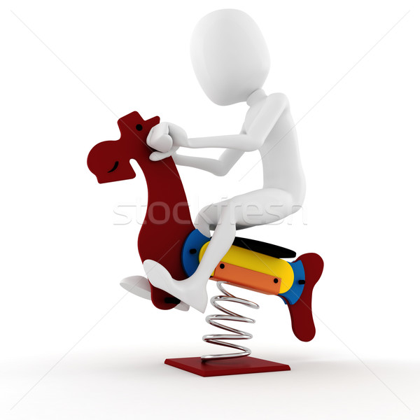 Stockfoto: 3d · man · spelen · houten · paard · speelgoed · familie