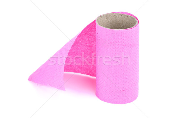 Acabado rolar rosa papel higiênico isolado branco Foto stock © digitalr