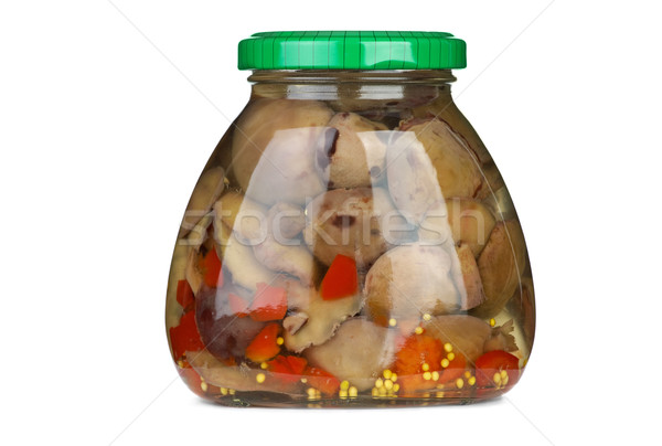 Verre jar mariné champignons isolé blanche Photo stock © digitalr