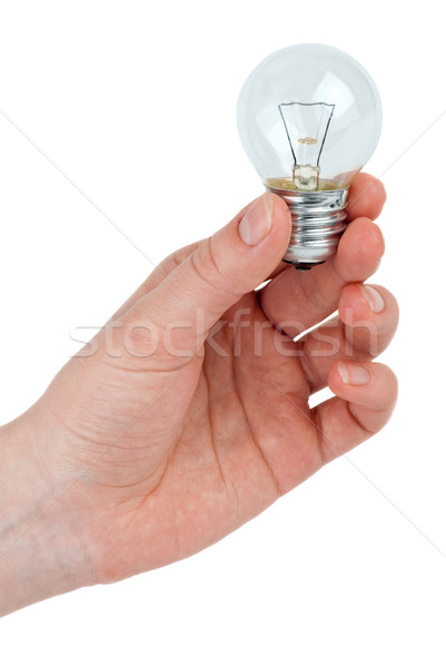 Stockfoto: Klein · wolfraam · gloeilamp · hand · geïsoleerd · witte