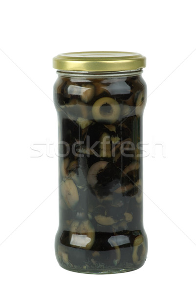 Glass jar with sliced black olives Stock photo © digitalr