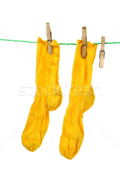Pair of yellow socks hanging on the rope Stock photo © digitalr