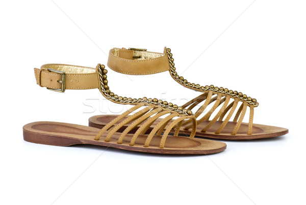Par marrom couro feminino sandálias isolado Foto stock © digitalr