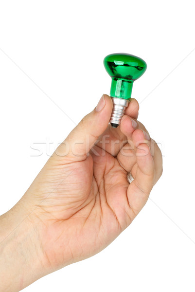 Kéz tart pici zöld folt volfrám Stock fotó © digitalr