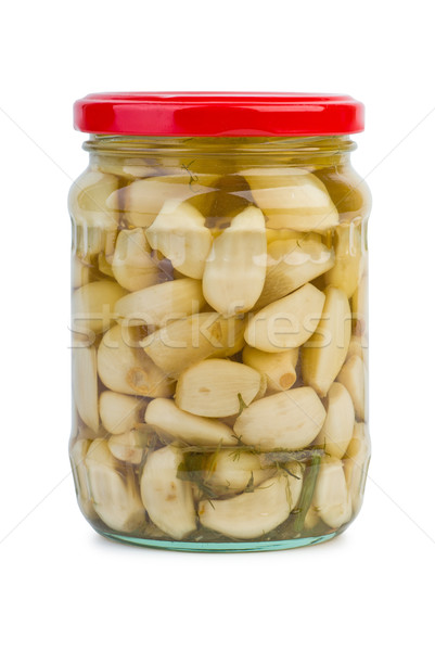 Glas jar marinierten Knoblauch isoliert weiß Stock foto © digitalr