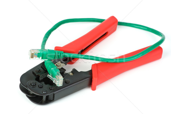 Crimping cutting tool and green patchcord Stock photo © digitalr
