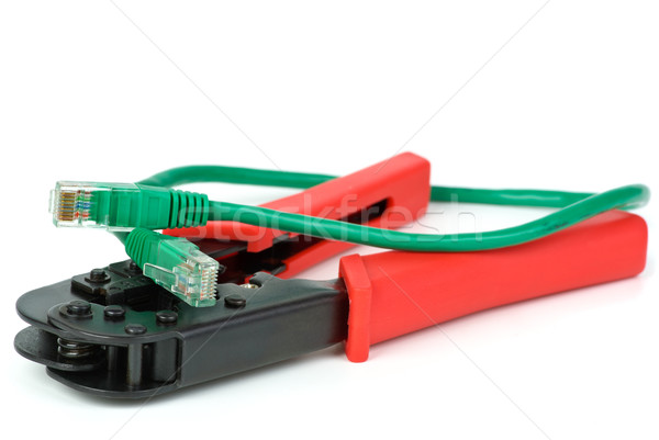 Crimping cutting tool and green patchcord Stock photo © digitalr