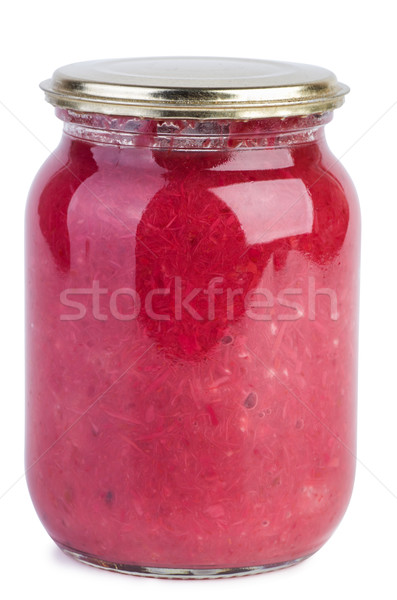 Vetro jar rafano salsa fatto in casa rosso Foto d'archivio © digitalr