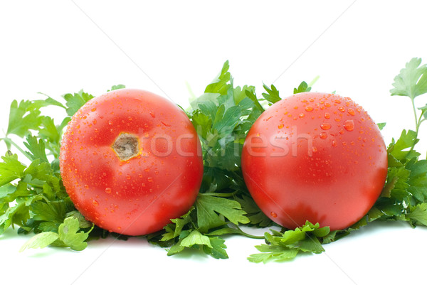 Сток-фото: два · зрелый · помидоров · капли · воды · петрушка