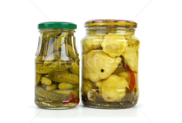 Glass jars with cornichons and cymblings Stock photo © digitalr