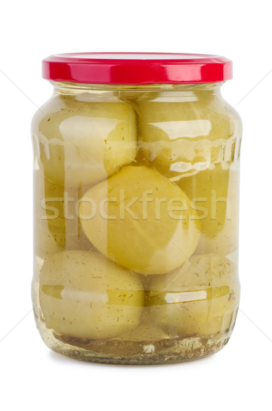 玻璃 罐 醃製 綠色 西紅柿 白 商業照片 © digitalr