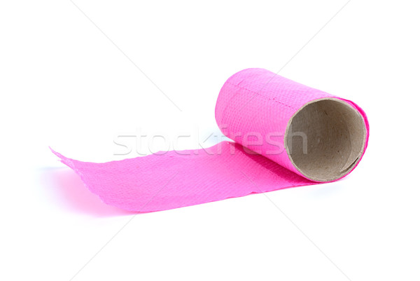 Acabado rolar rosa papel higiênico isolado branco Foto stock © digitalr