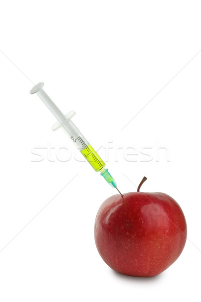 Génmanipulált alma injekciós tű ismeretlen zöld folyadék Stock fotó © digitalr