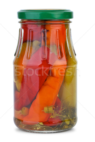 Stock photo: Chili peppers marinated in the glass jar