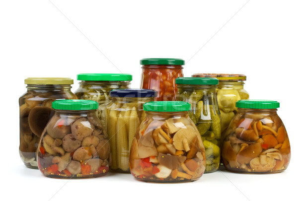 Glass jars with marinated vegetables and mushrooms Stock photo © digitalr
