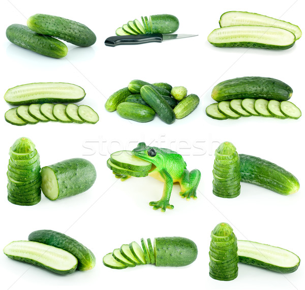 Set of cucumbers (whole and slices) Stock photo © digitalr