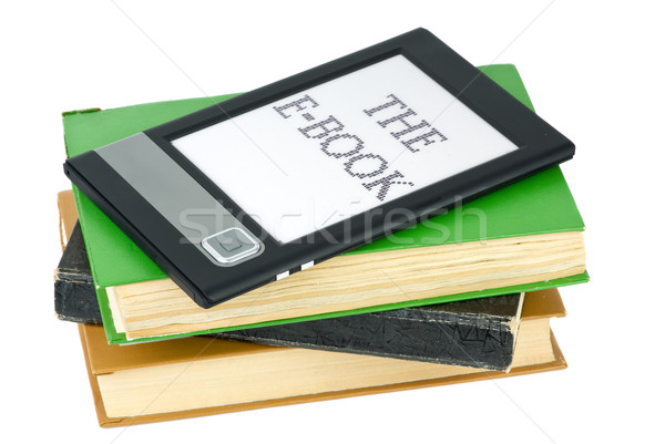 Foto stock: Ebook · lector · tradicional · papel · libros · aislado