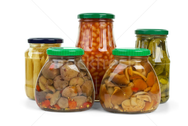 Glass jars with marinated vegetables and mushrooms Stock photo © digitalr