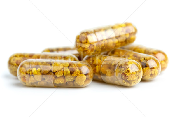 Stockfoto: Homeopathische · pillen · bee · stuifmeel · geïsoleerd · witte