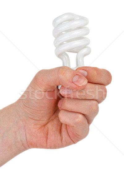 Spiral-shaped fluorescent lamp gripped in fist Stock photo © digitalr