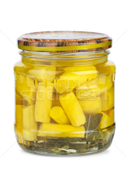 Glas jar marinierten Zucchini Scheiben isoliert Stock foto © digitalr