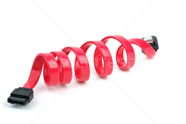 Stock photo: Red coiled SATA cable