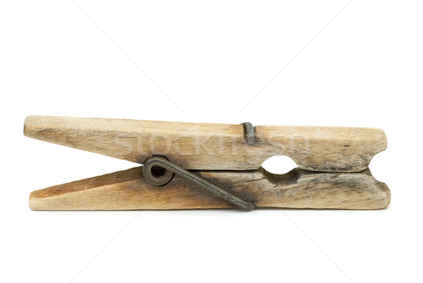 Vecchio legno molletta isolato bianco Foto d'archivio © digitalr