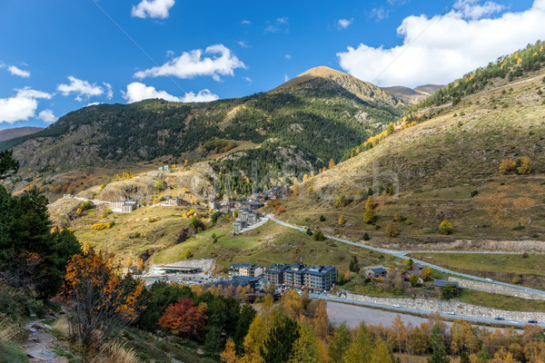 Belo montanha Andorra casa árvore grama Foto stock © digoarpi