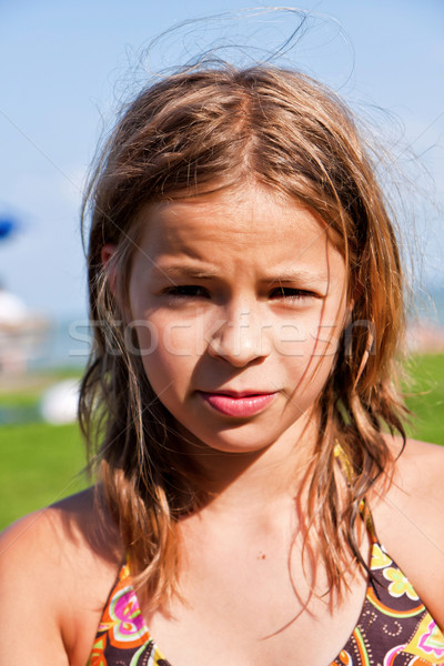 Enfant belle neuf ans joli dame plage Photo stock © digoarpi