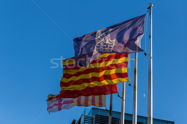Bayraklar rüzgâr İspanya dünya kırmızı dalga Stok fotoğraf © digoarpi